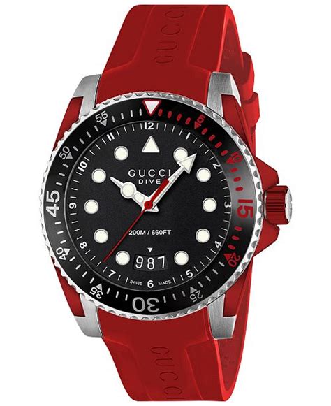 Gucci Men's Swiss Dive Red Rubber Strap Watch 40mm 